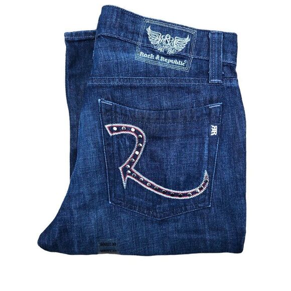 ROCK & Republic Embroidered Jeans Size 33 Blue BRAND NEW - Picture 9 of 13